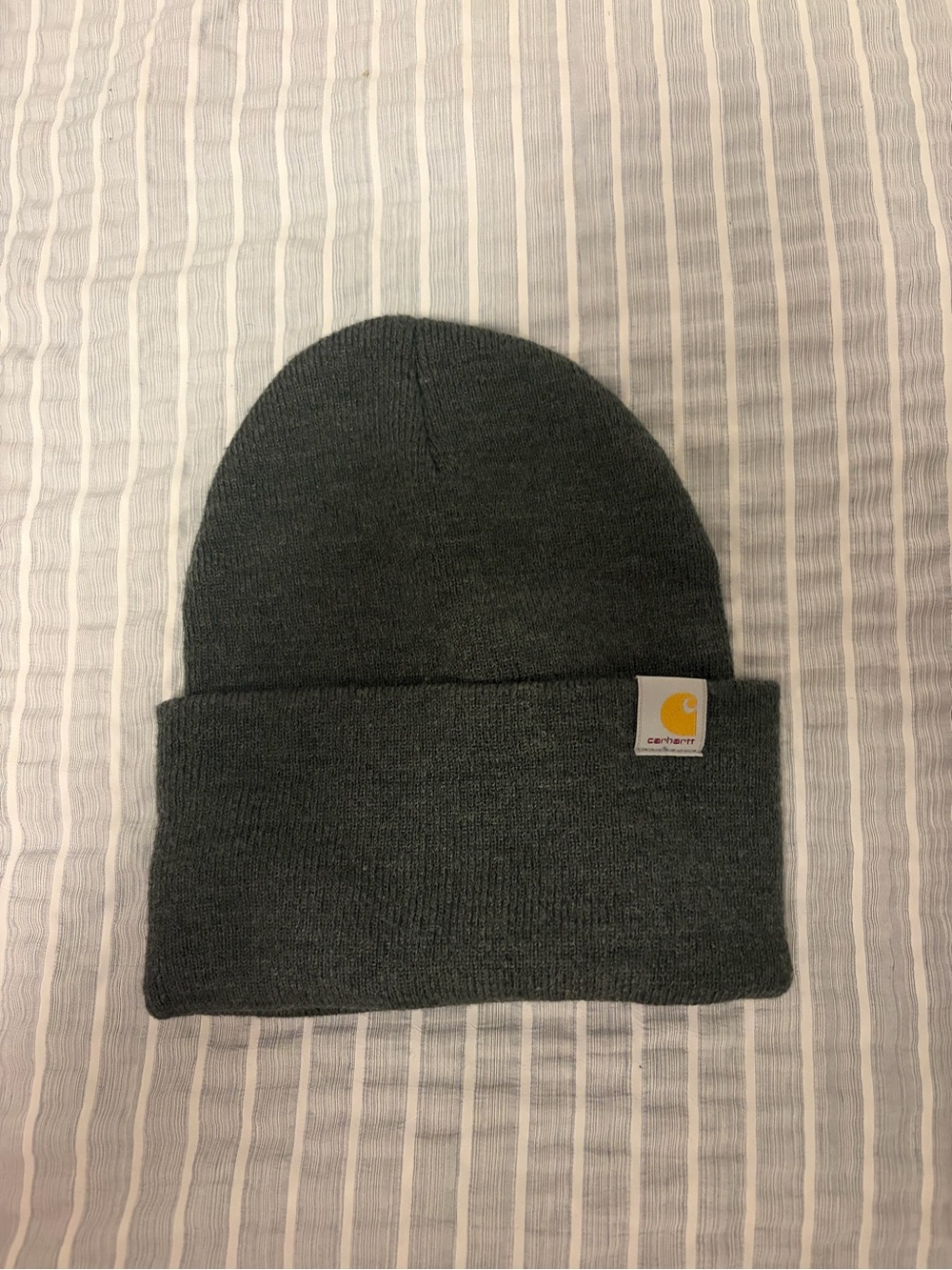 Carhartt Gray Knit Cuffed Beanie with Logo Patch